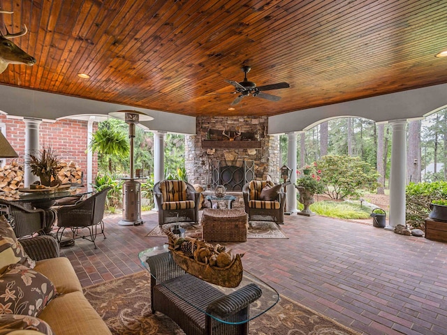 458 Carolina Club Dr, Spartanburg, SC 29306 - view of patio with a ceiling fan and an outdoor living space with a fireplace