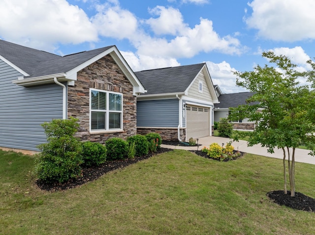 514 Olivia Springs Dr, Spartanburg, SC 29302 - view of front of home with stone siding, an attached garage, a front lawn, and driveway