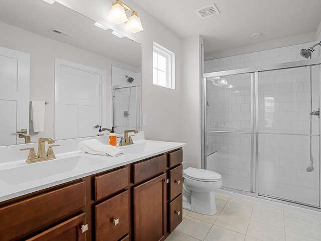 514 Olivia Springs Dr, Spartanburg, SC 29302 - bathroom with tile patterned flooring, double vanity, and a shower stall