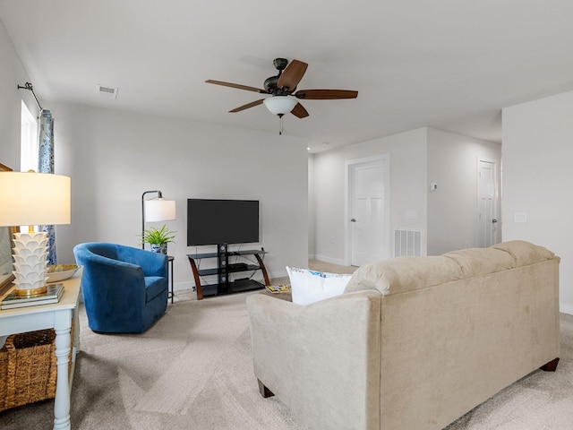 514 Olivia Springs Dr, Spartanburg, SC 29302 - living room featuring light colored carpet and ceiling fan