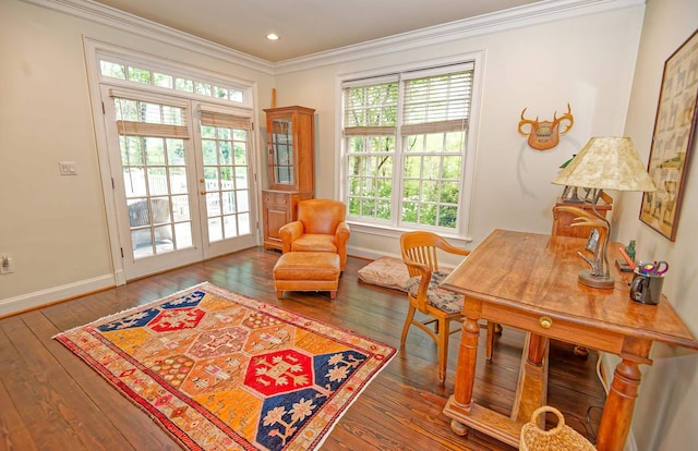 735 Jackson Grove Rd, Landrum, SC 29356 - living area featuring ornamental molding, hardwood / wood-style flooring, french doors, and recessed lighting