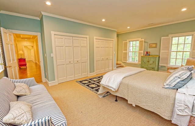 735 Jackson Grove Rd, Landrum, SC 29356 - carpeted bedroom with recessed lighting, multiple closets, crown molding, and attic access