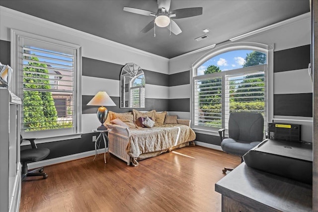 135 Neal Pointe Dr, Chesnee, SC 29323 - bedroom featuring wood finished floors, crown molding, and ceiling fan