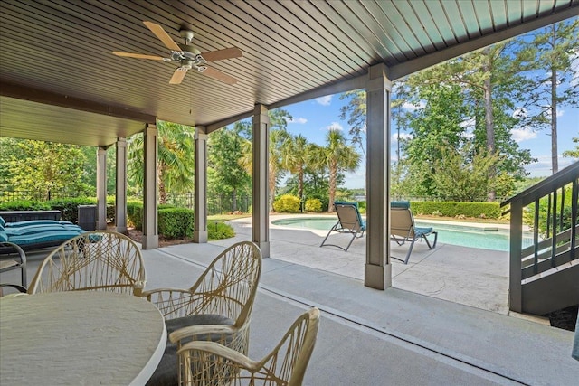 135 Neal Pointe Dr, Chesnee, SC 29323 - view of patio / terrace with ceiling fan and an outdoor pool