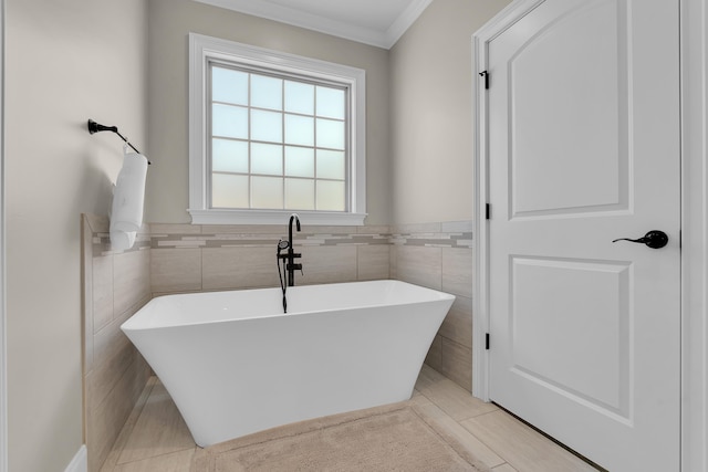 115 Gleneagles Rd, Campobello, SC 29322 - full bath with tile walls, a freestanding bath, tile patterned floors, and crown molding