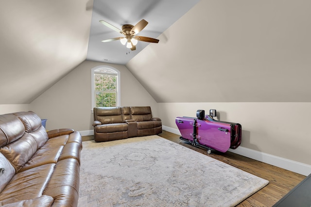 115 Gleneagles Rd, Campobello, SC 29322 - living room featuring a ceiling fan, wood finished floors, and vaulted ceiling