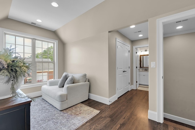 115 Gleneagles Rd, Campobello, SC 29322 - sitting room with dark wood finished floors, lofted ceiling, and recessed lighting