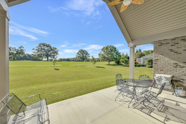 115 Gleneagles Rd, Campobello, SC 29322 - view of patio / terrace with outdoor dining space, a ceiling fan, golf course view, and area for grilling