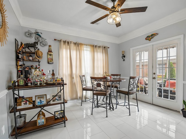 110 Hidden Ridge Dr, Spartanburg, SC 29301 - dining space featuring french doors, ceiling fan, healthy amount of natural light, and crown molding