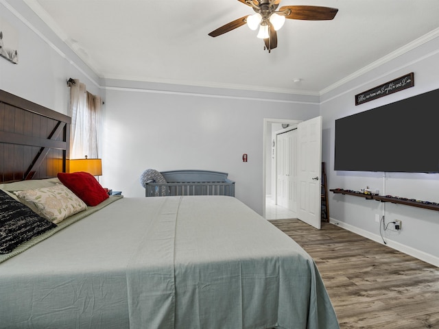 110 Hidden Ridge Dr, Spartanburg, SC 29301 - bedroom featuring wood finished floors, ornamental molding, and ceiling fan