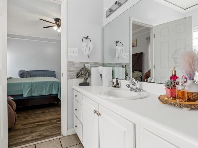 110 Hidden Ridge Dr, Spartanburg, SC 29301 - bathroom with ensuite bathroom, ornamental molding, ceiling fan, vanity, and tile patterned flooring