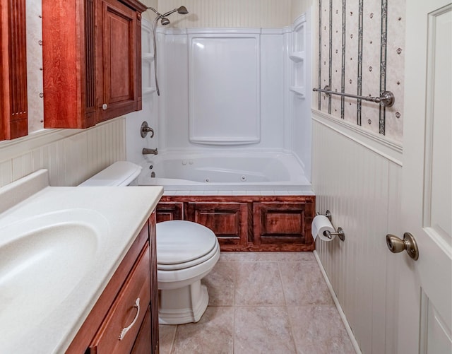 2250 Hickory Dr, Spartanburg, SC 29302 - full bath featuring a combined bath / shower with jetted tub, vanity, tile patterned floors, and a decorative wall