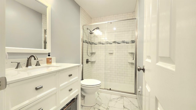 192 Wellesley Dr, Spartanburg, SC 29307 - bathroom featuring marble finish flooring, a shower stall, and vanity