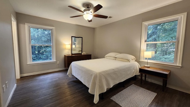 192 Wellesley Dr, Spartanburg, SC 29307 - bedroom with multiple windows, dark wood-style floors, and ceiling fan