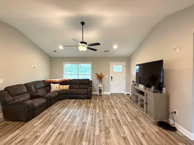 115 Rolling Mill Rd, Gaffney, SC 29340 - living area with vaulted ceiling, light wood-type flooring, ceiling fan, and recessed lighting