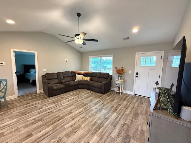 115 Rolling Mill Rd, Gaffney, SC 29340 - living area with lofted ceiling, light wood-style flooring, and ceiling fan