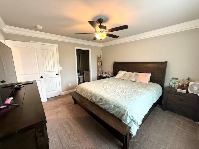 115 Rolling Mill Rd, Gaffney, SC 29340 - carpeted bedroom with crown molding, ceiling fan, and ensuite bathroom