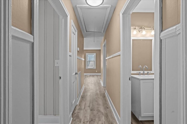 504 Hilda St, Spartanburg, SC 29306 - corridor featuring attic access and light wood-style floors