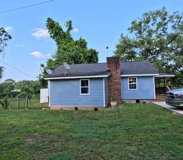 105 Anderson St, Spartanburg, SC 29301 - view of front of house featuring a front lawn, a chimney, crawl space, and roof with shingles