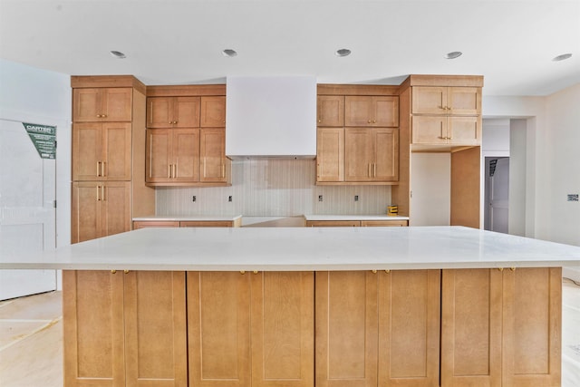 122 Belue Mill Rd, Landrum, SC 29356 - kitchen with tasteful backsplash, a kitchen island, and recessed lighting