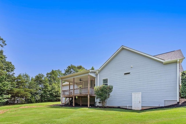 30 Caperton Way, Greer, SC 29651 - rear view of house with ceiling fan, a yard, stairs, and a deck