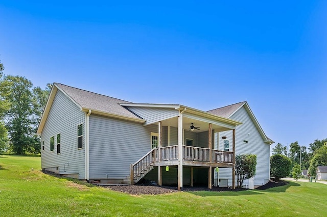 30 Caperton Way, Greer, SC 29651 - view of home's exterior with ceiling fan, a lawn, a deck, and stairway