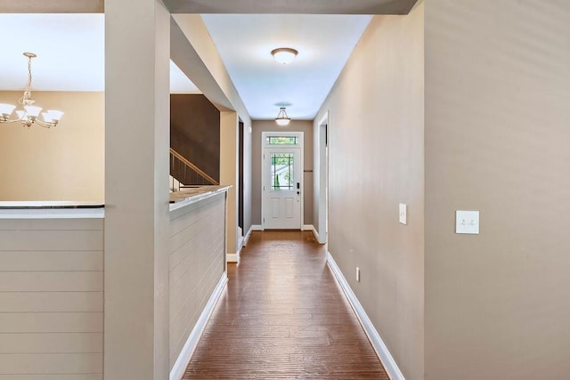30 Caperton Way, Greer, SC 29651 - doorway to outside with a chandelier, dark wood-style floors, and stairs