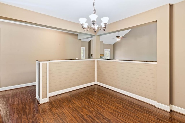 30 Caperton Way, Greer, SC 29651 - unfurnished room with a chandelier, ceiling fan, and wood finished floors