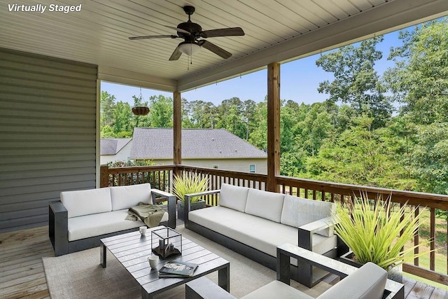 30 Caperton Way, Greer, SC 29651 - wooden deck featuring an outdoor living space and ceiling fan