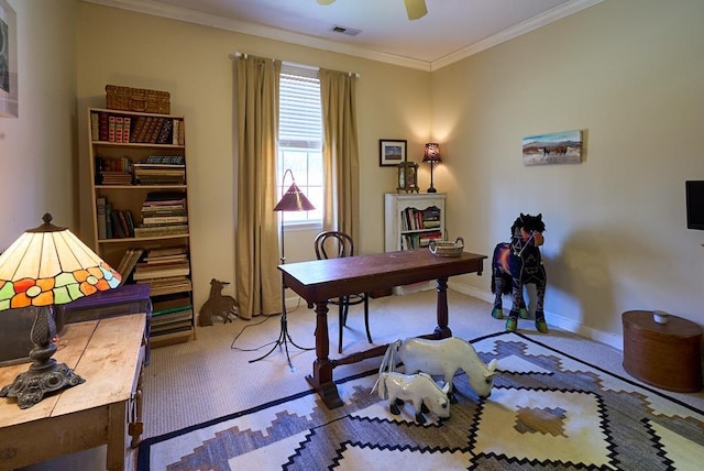 226 John Smith Rd, Columbus, NC 28722 - office with ornamental molding, carpet flooring, and ceiling fan