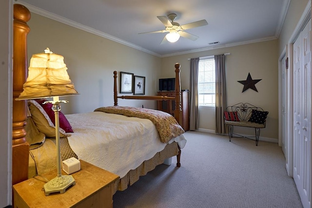 226 John Smith Rd, Columbus, NC 28722 - bedroom featuring a closet, ornamental molding, light carpet, and ceiling fan