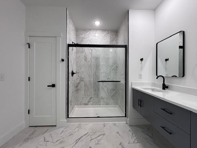 953 Mike Cir, Boiling Springs, SC 29303 - full bathroom with marble finish floors, vanity, a stall shower, and recessed lighting