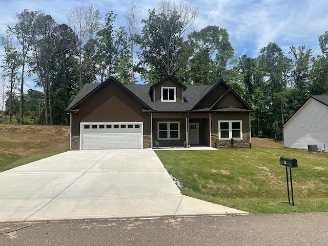 953 Mike Cir, Boiling Springs, SC 29303 - craftsman inspired home featuring stone siding, a garage, driveway, a front yard, and roof with shingles