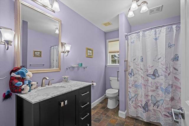 3881 New Cut Rd, Inman, SC 29349 - bathroom with vanity, stone finish flooring, and a shower with shower curtain