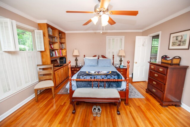 147 Hillbrook Dr, Spartanburg, SC 29307 - bedroom featuring light wood-style floors, crown molding, and a ceiling fan