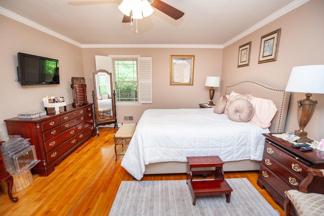 147 Hillbrook Dr, Spartanburg, SC 29307 - bedroom featuring ornamental molding, light wood finished floors, and a ceiling fan