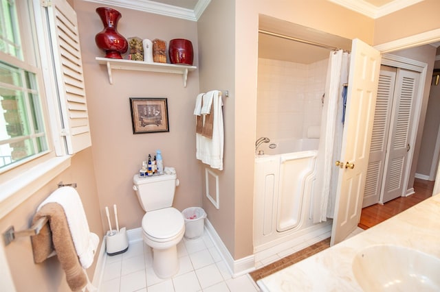 147 Hillbrook Dr, Spartanburg, SC 29307 - full bathroom featuring ornamental molding, vanity, a closet, shower / bathtub combination with curtain, and tile patterned flooring