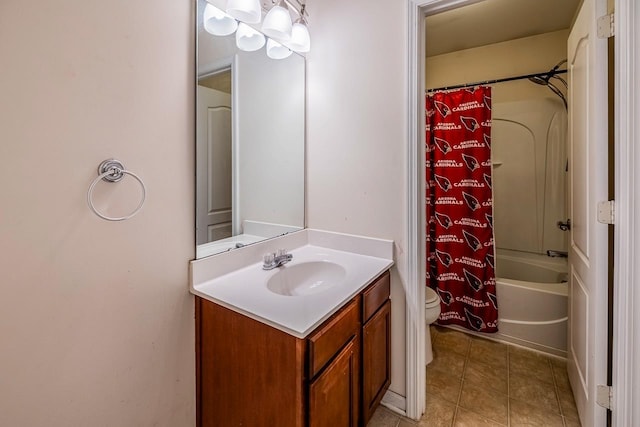 811 S Edisto River Dr, Roebuck, SC 29376 - full bathroom featuring vanity, shower / tub combo with curtain, and tile patterned flooring