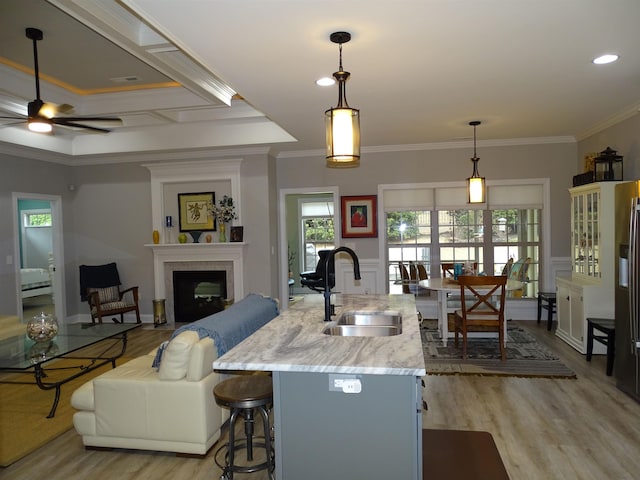 811 White Magnolia Dr, Inman, SC 29349 - kitchen featuring light wood-type flooring, healthy amount of natural light, a ceiling fan, and crown molding