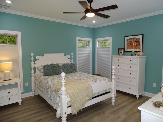 811 White Magnolia Dr, Inman, SC 29349 - bedroom featuring ornamental molding, multiple windows, wood finished floors, recessed lighting, and ceiling fan