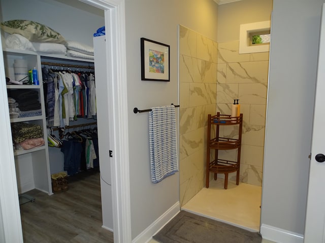 811 White Magnolia Dr, Inman, SC 29349 - full bathroom featuring walk in shower, wood finished floors, and a spacious closet