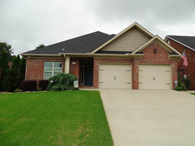 811 White Magnolia Dr, Inman, SC 29349 - view of front facade with a garage, brick siding, a front yard, concrete driveway, and a shingled roof