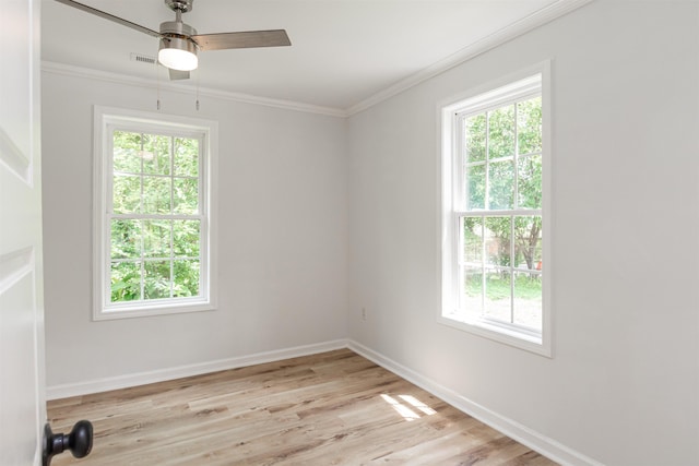1230 Edgewood Ave, Spartanburg, SC 29301 - empty room featuring ornamental molding, plenty of natural light, light wood finished floors, and ceiling fan
