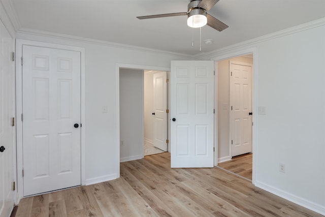 1230 Edgewood Ave, Spartanburg, SC 29301 - unfurnished bedroom featuring light wood-style flooring, crown molding, and ceiling fan