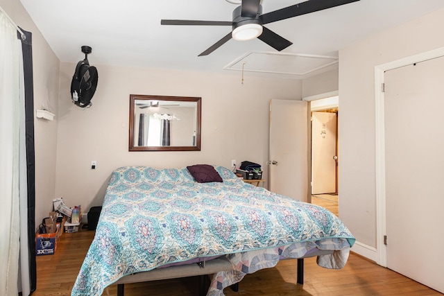 101 Jordan Rd, Lyman, SC 29365 - bedroom with attic access, wood finished floors, and ceiling fan