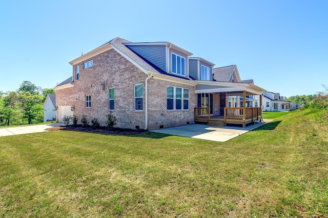 740 Enoree River Pl, Greer, SC 29651 - rear view of property featuring crawl space, brick siding, a patio, and a lawn