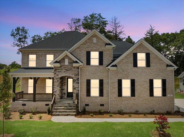 740 Enoree River Pl, Greer, SC 29651 - view of front of property featuring covered porch, a lawn, and brick siding