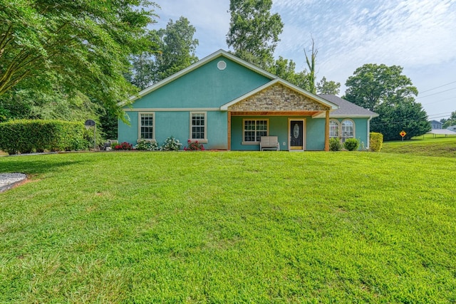 203 Palmetto Dr, Greer, SC 29651 - single story home with a front yard, stucco siding, covered porch, and stone siding