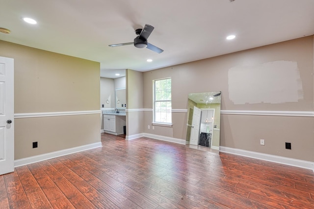 203 Palmetto Dr, Greer, SC 29651 - unfurnished living room featuring wood finished floors, a ceiling fan, and recessed lighting