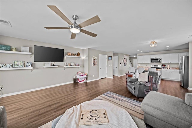 9035 Germaine Ct, Boiling Springs, SC 29316 - living area with dark wood-type flooring, ceiling fan, and recessed lighting